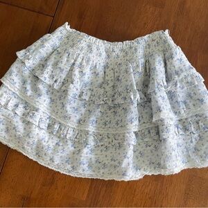 LoveShackFancy Light Blue Floral Ruffle Skirt